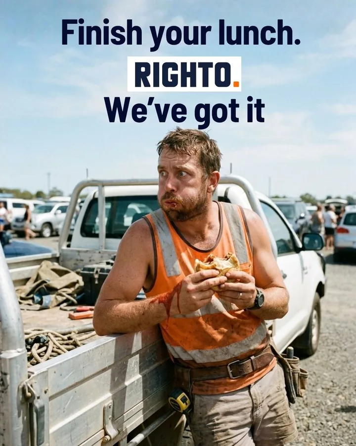 Tradie finishing his lunch beside the work ute