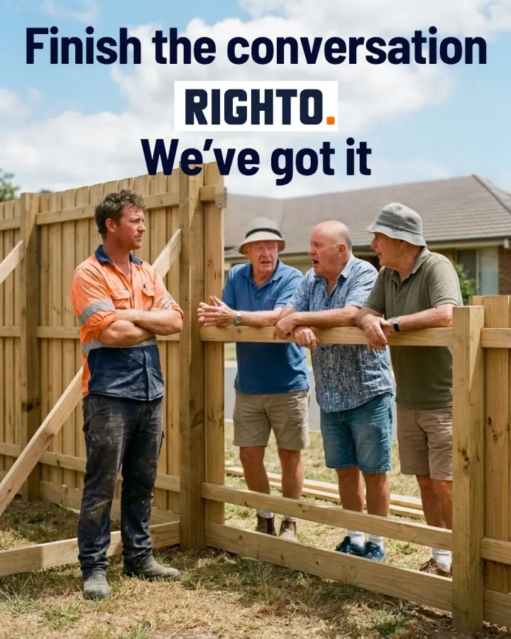 Tradie finishing a conversation with neighbours over the fence