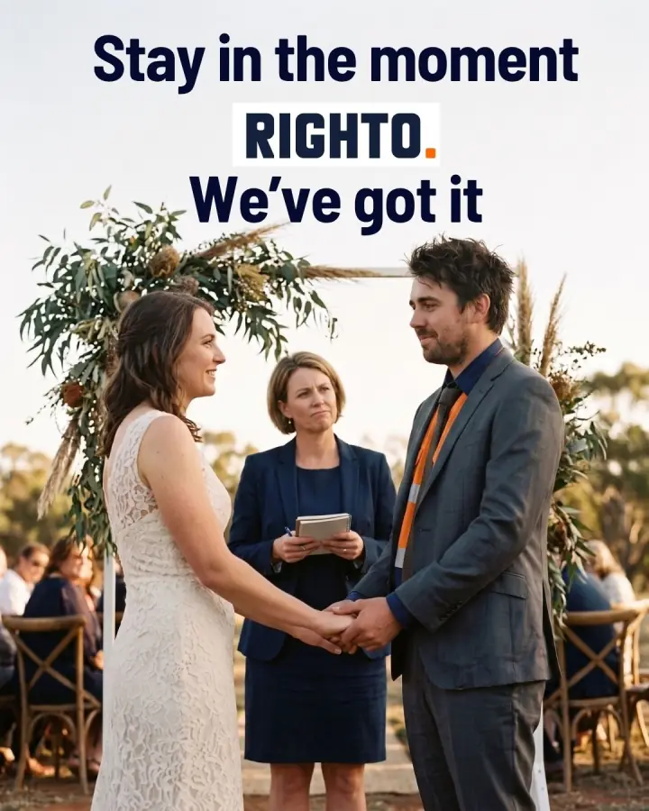 Tradie staying present during his wedding ceremony