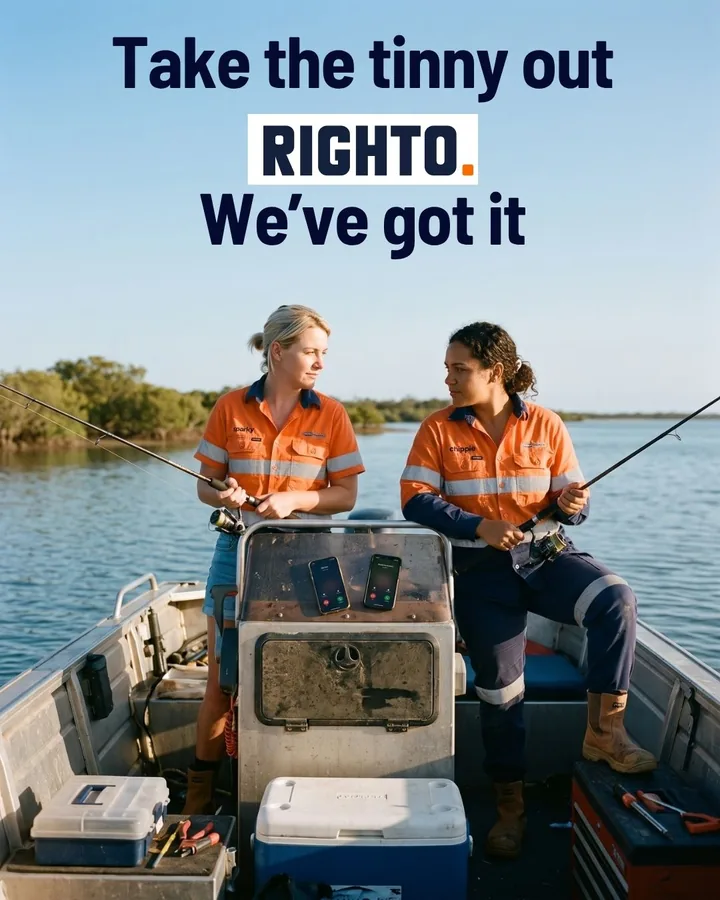 Two women tradies fishing from a tinny
