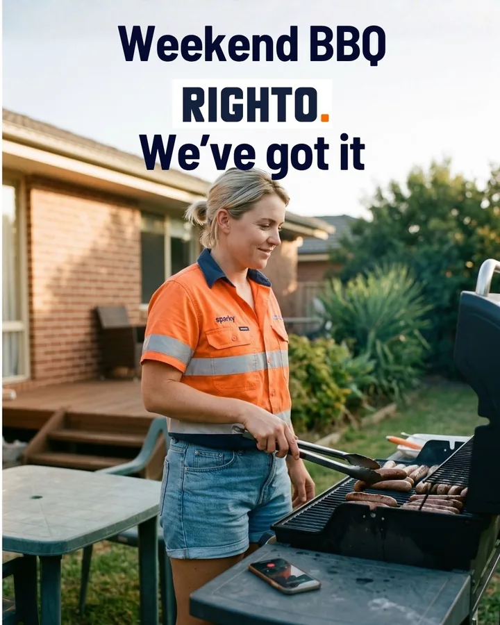 Woman tradie cooking a weekend barbecue